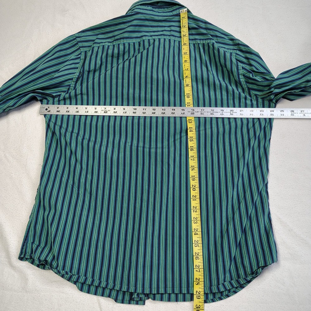 GAP Button Down Shirt Mens L Green Blue Striped Fitted Premium 100% Cotton - Picture 8 of 11